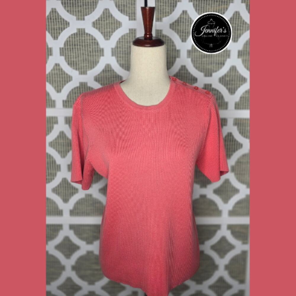 Villager A Liz Claiborne Company Coral Ribbed Short Sleeve Sweater Size Large